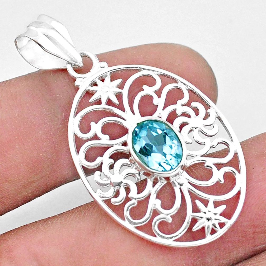 925 sterling silver 2.09cts natural blue topaz oval shape pendant jewelry p23627