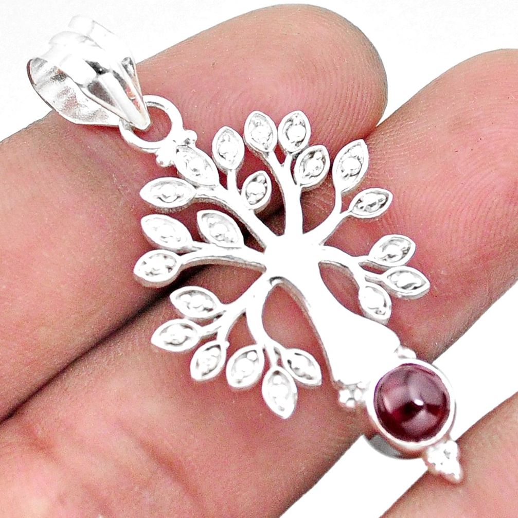 925 sterling silver 1.09cts natural red garnet tree of life pendant p23633