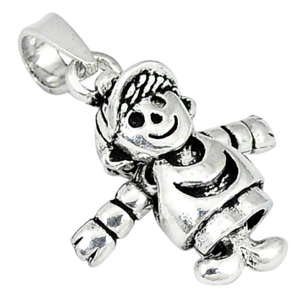 3d moving charm solid 925 sterling silver doll pendant jewelry p2407