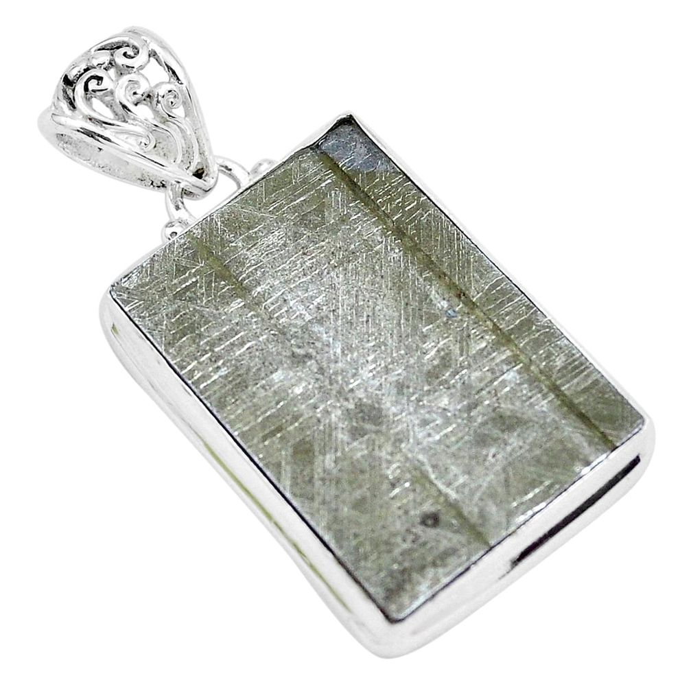 18.15cts natural grey meteorite gibeon 925 sterling silver pendant p24102