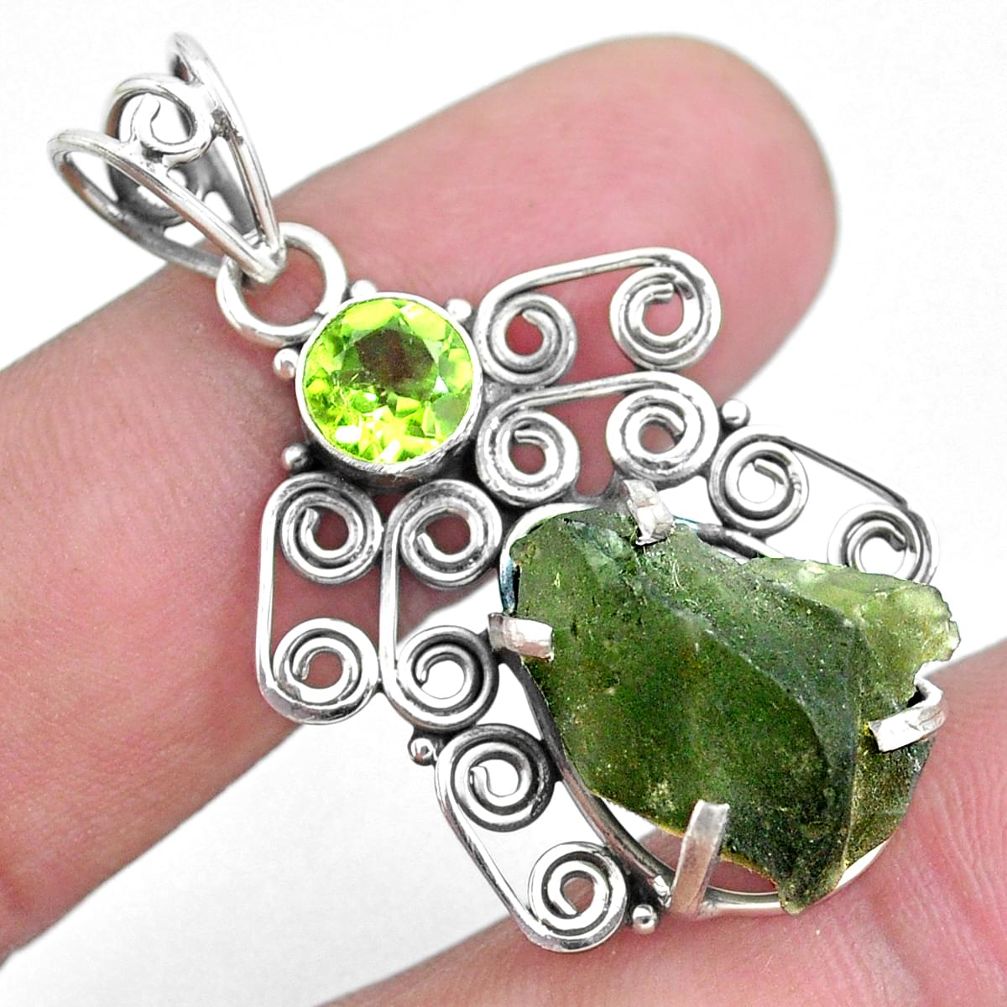8.03cts natural green moldavite peridot 925 silver pendant jewelry p24306