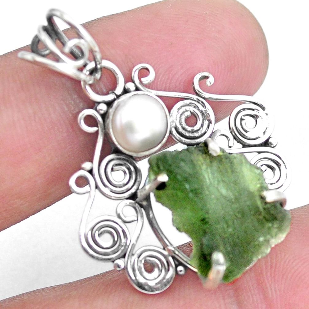 6.47cts natural green moldavite pearl 925 sterling silver pendant jewelry p24310