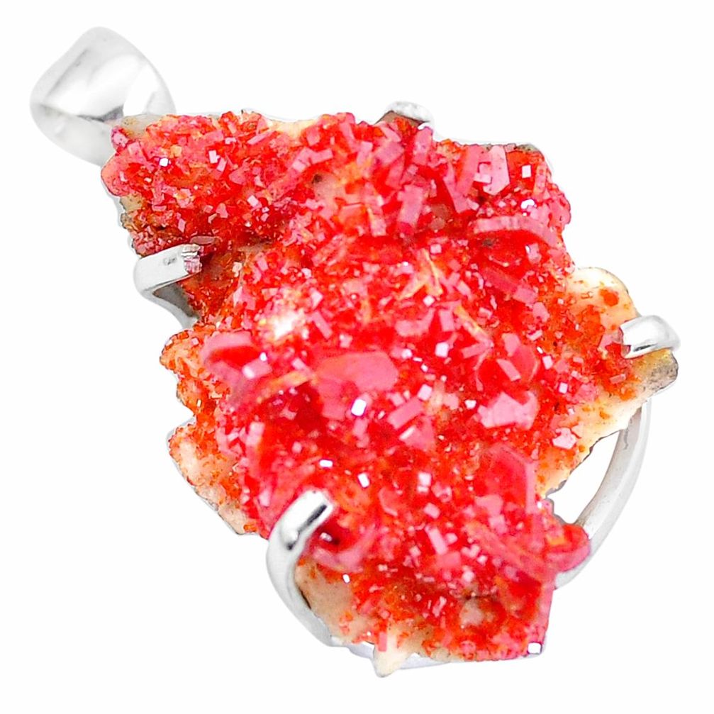 38.89cts natural orange vanadinite morocco 925 sterling silver pendant p24367