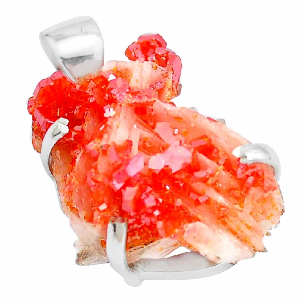 20.85cts natural orange vanadinite morocco 925 sterling silver pendant p24371