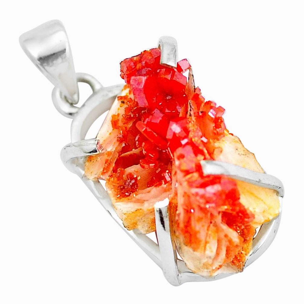 26.74cts natural orange vanadinite morocco 925 sterling silver pendant p24380