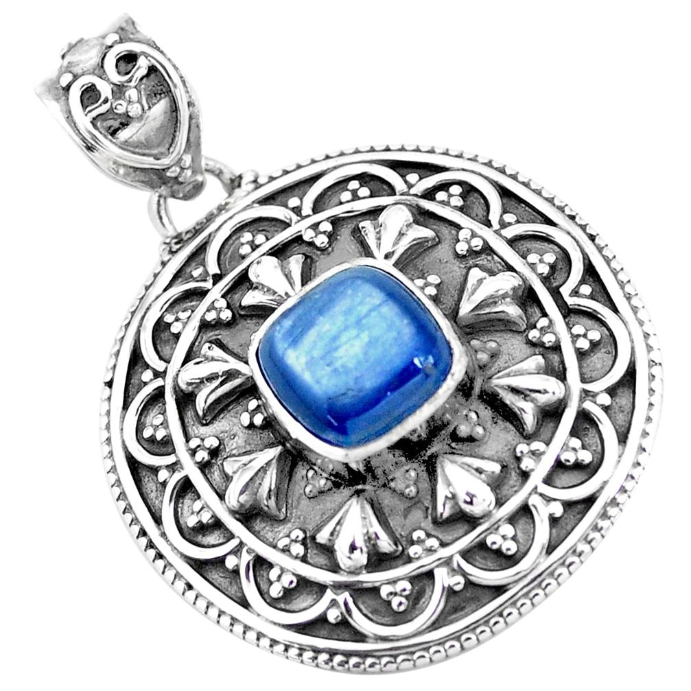 3.53cts natural blue kyanite cushion 925 sterling silver pendant jewelry p24709