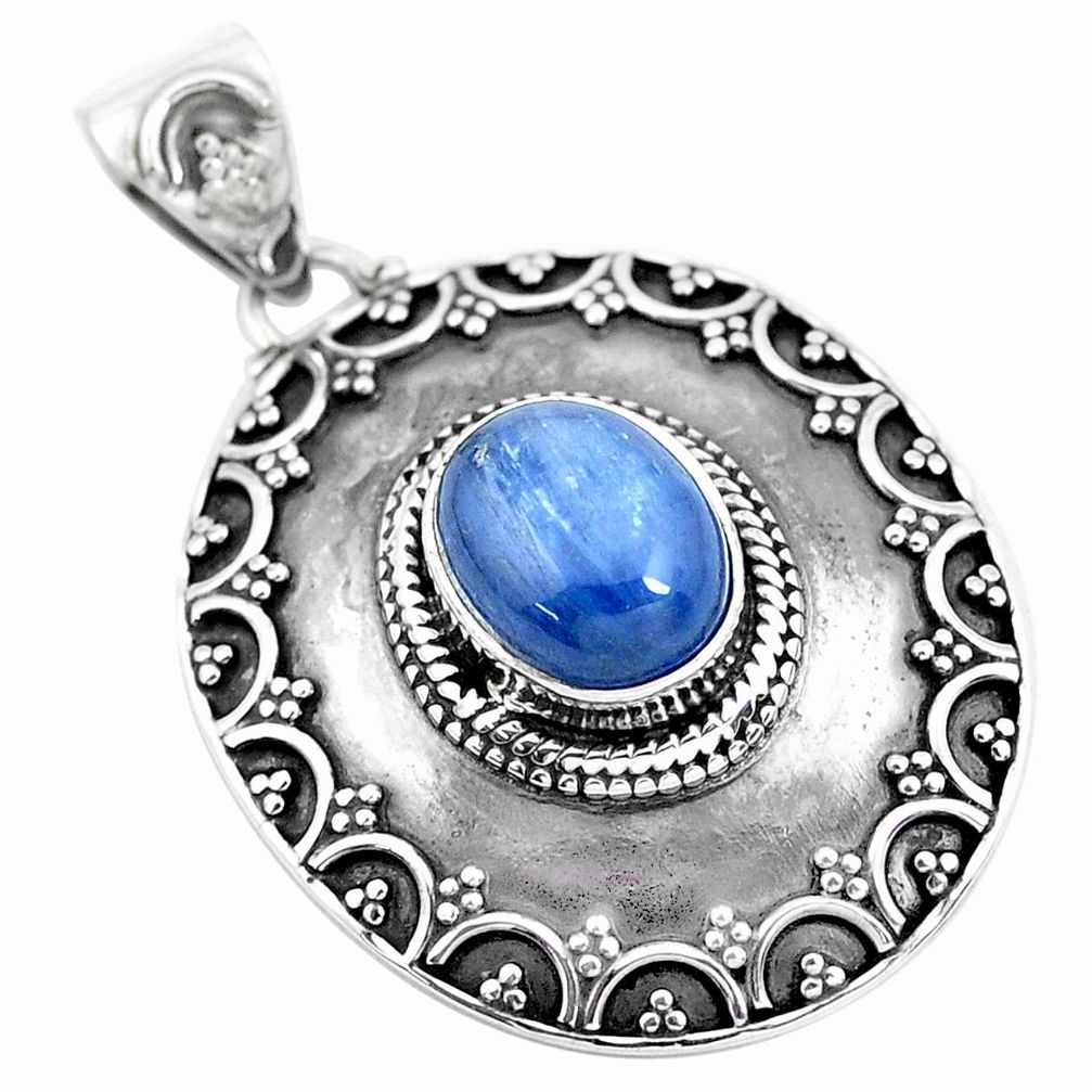 3.92cts natural blue kyanite oval 925 sterling silver pendant jewelry p24710