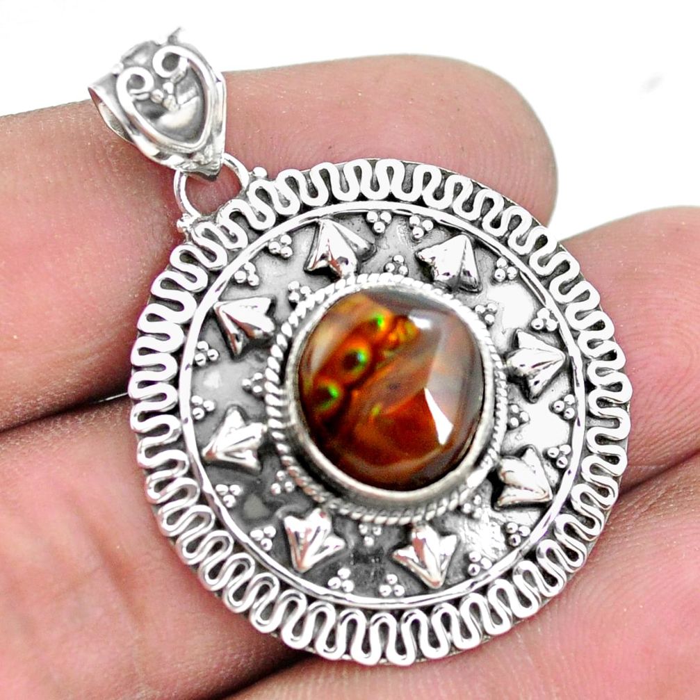 5.51cts natural multicolor mexican fire agate 925 sterling silver pendant p24742