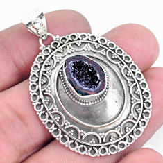 5.24cts natural brown geode druzy 925 sterling silver pendant jewelry p24759