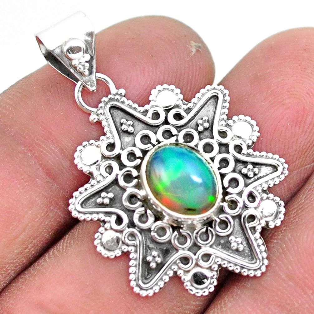 3.01cts natural multi color ethiopian opal 925 sterling silver pendant p24767