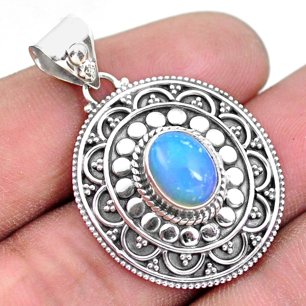 3.29cts natural multi color ethiopian opal 925 sterling silver pendant p24769