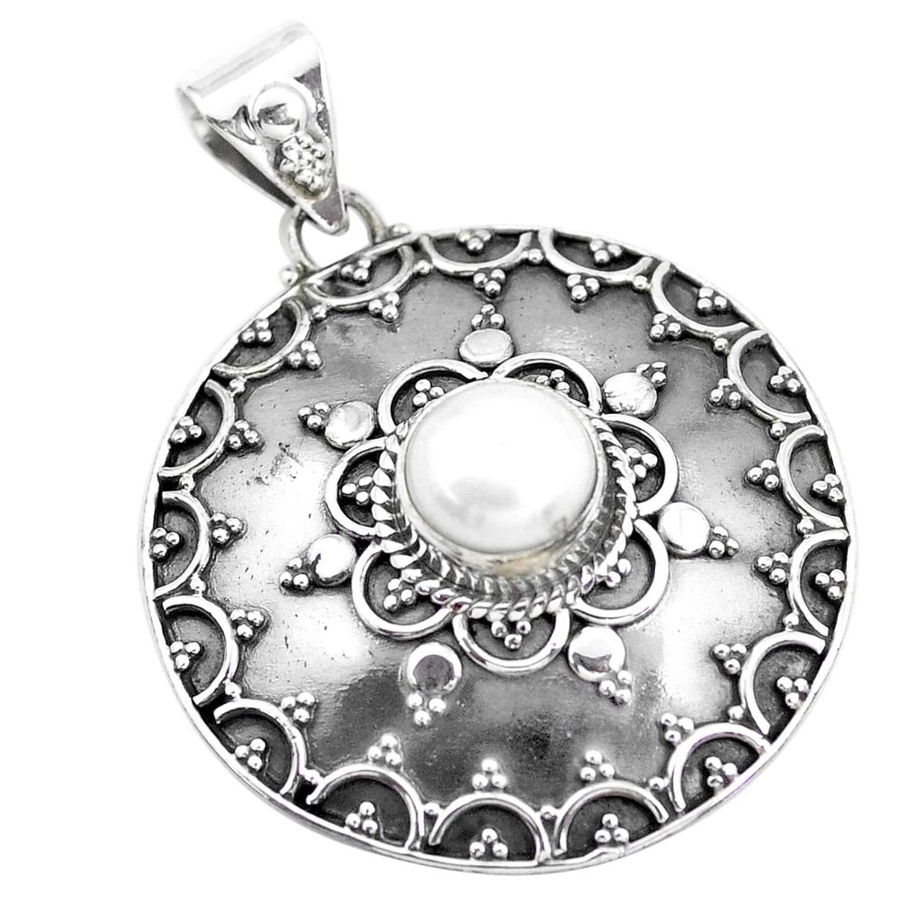 3.24cts natural white pearl round 925 sterling silver pendant jewelry p24811