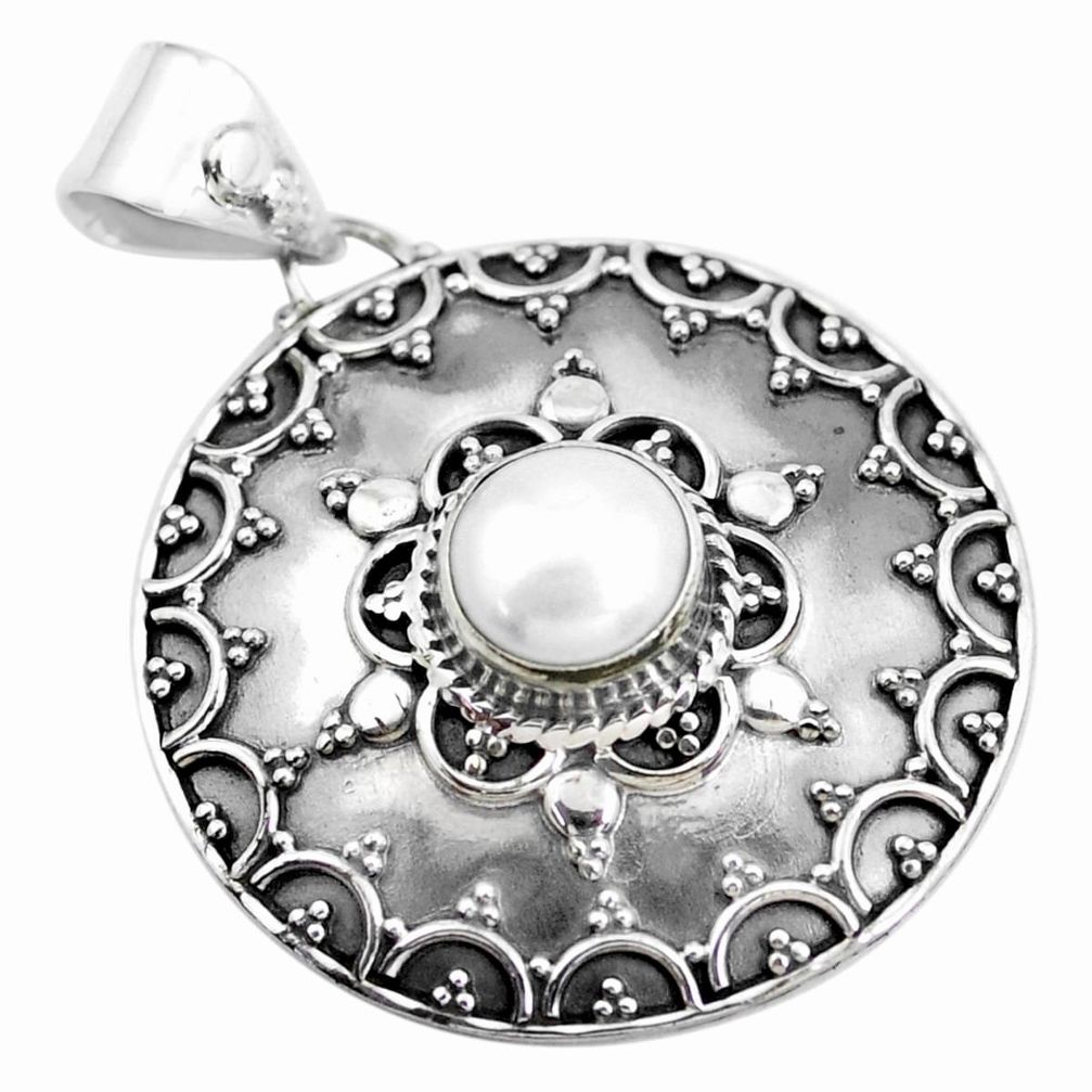 925 sterling silver 3.13cts natural white pearl round pendant jewelry p24812