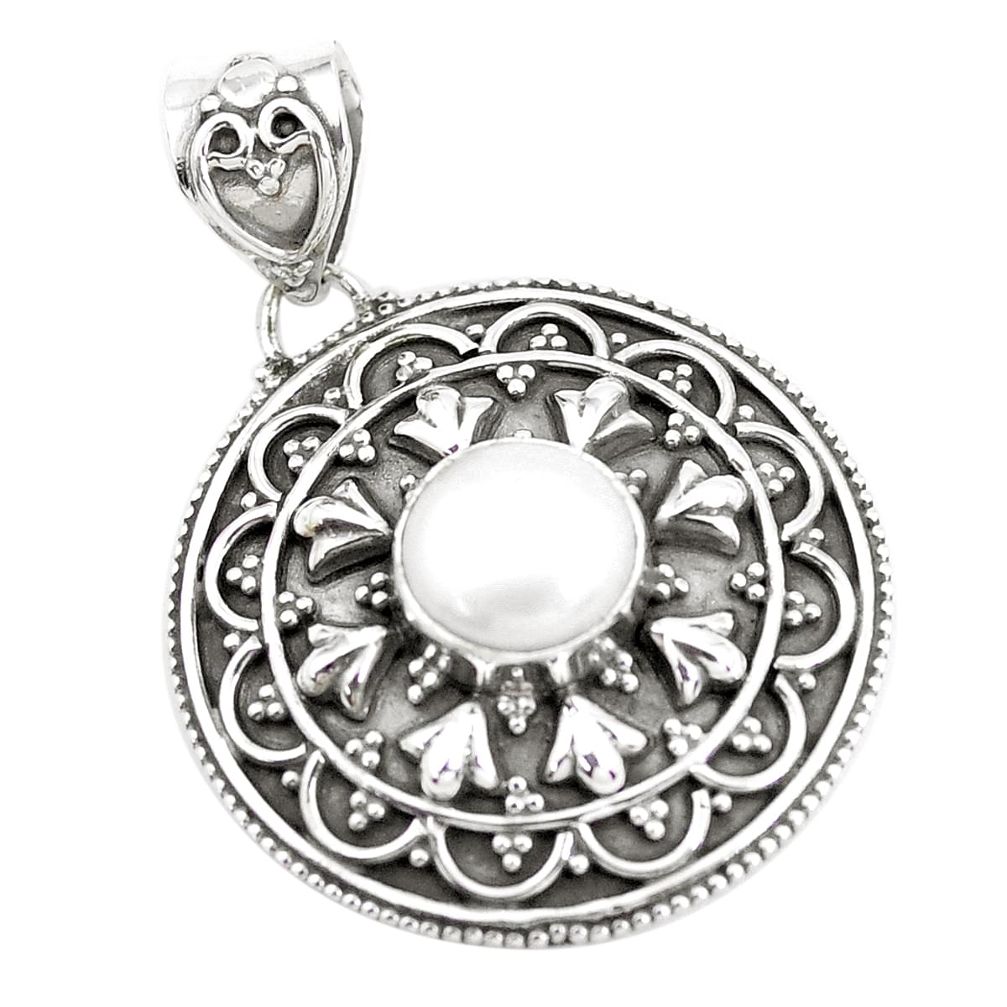 3.16cts natural white pearl round 925 sterling silver pendant jewelry p24814