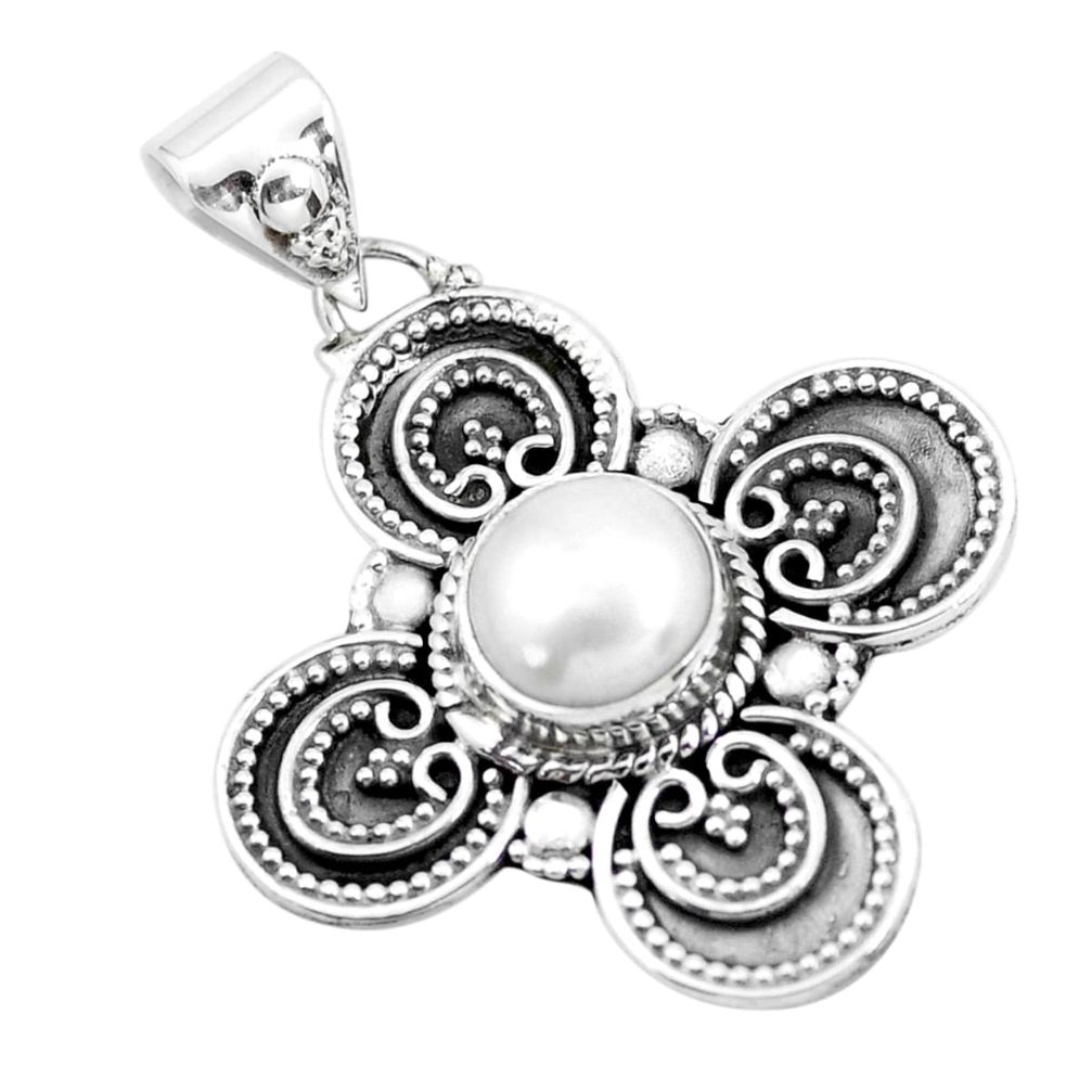 3.42cts natural white pearl round 925 sterling silver pendant jewelry p24817