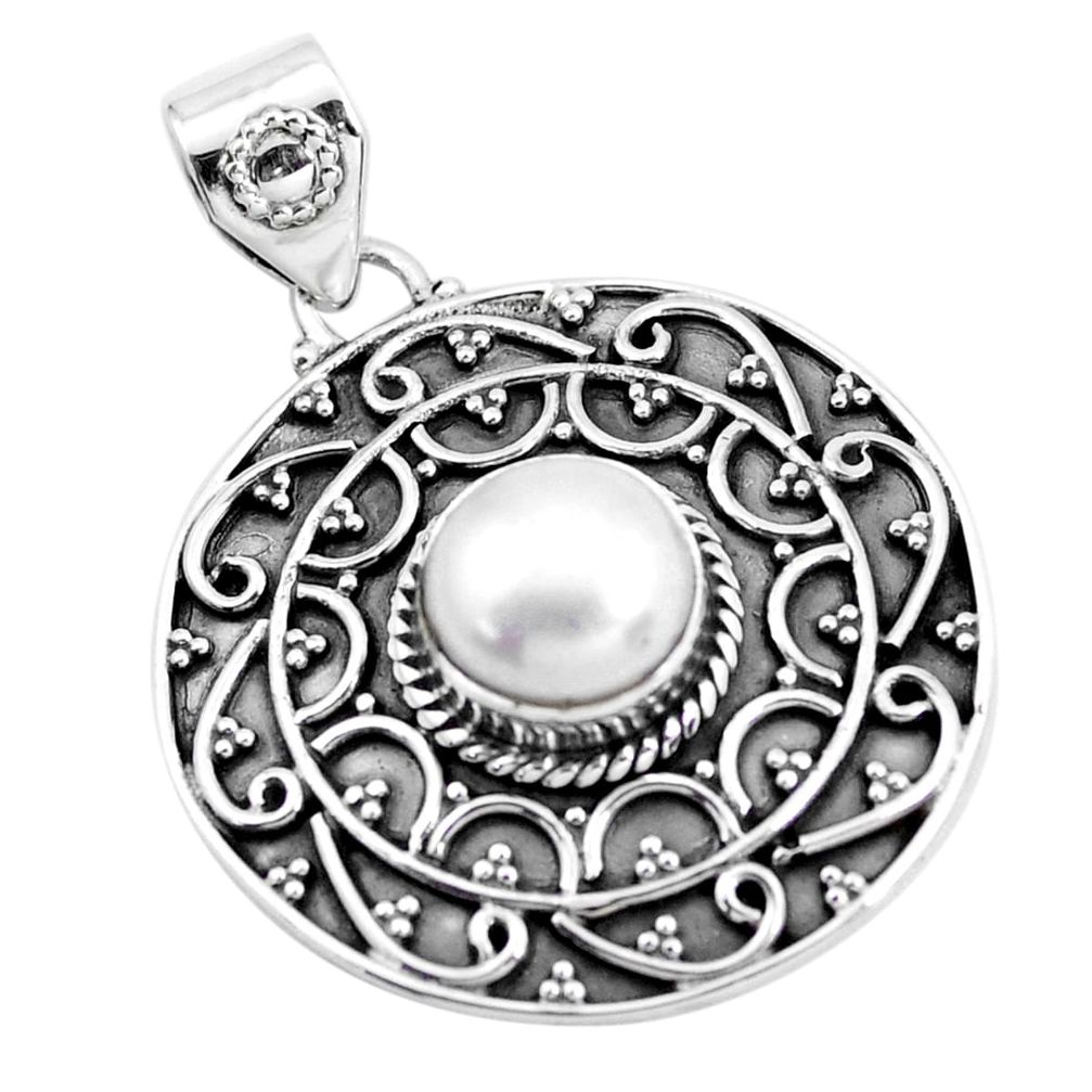3.29cts natural white pearl round 925 sterling silver pendant jewelry p24819