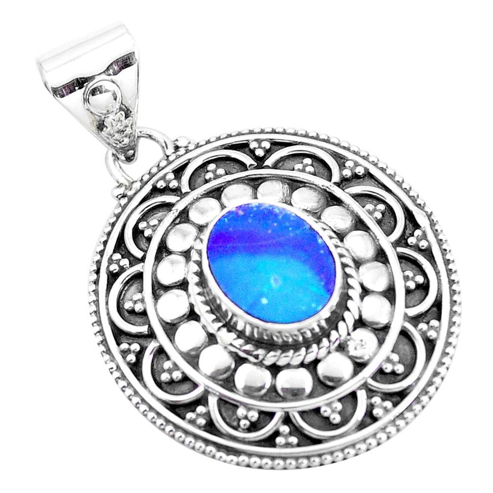 2.44cts natural blue doublet opal australian 925 sterling silver pendant p24848