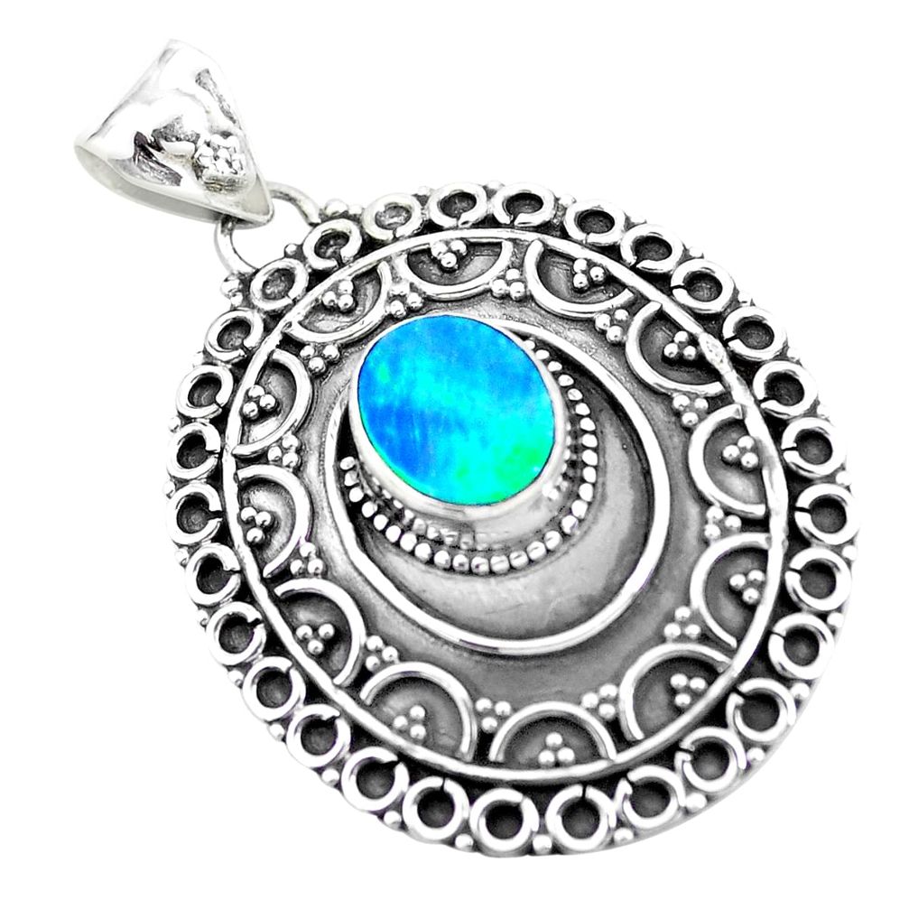 2.65cts natural blue doublet opal australian 925 sterling silver pendant p24853