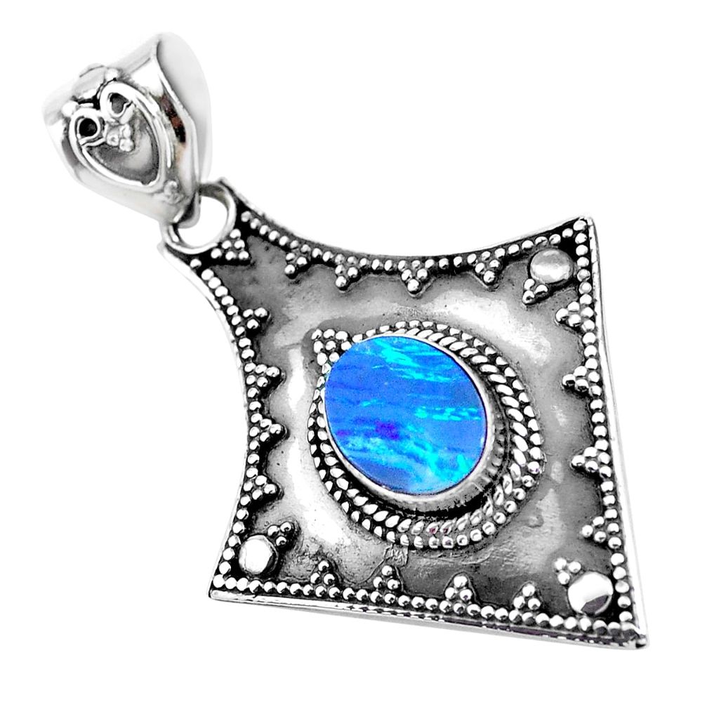 2.56cts natural blue doublet opal australian 925 sterling silver pendant p24855
