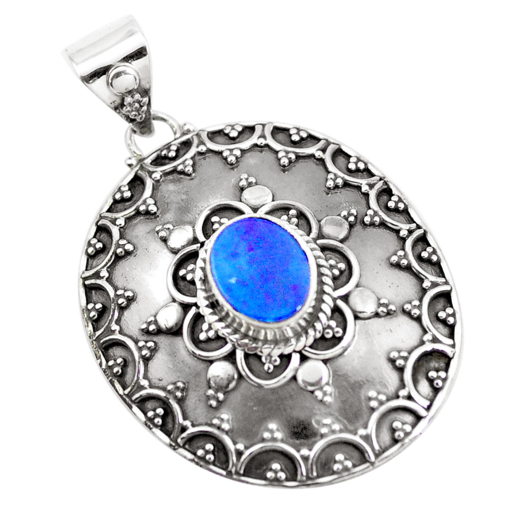 2.85cts natural blue doublet opal australian 925 sterling silver pendant p24859