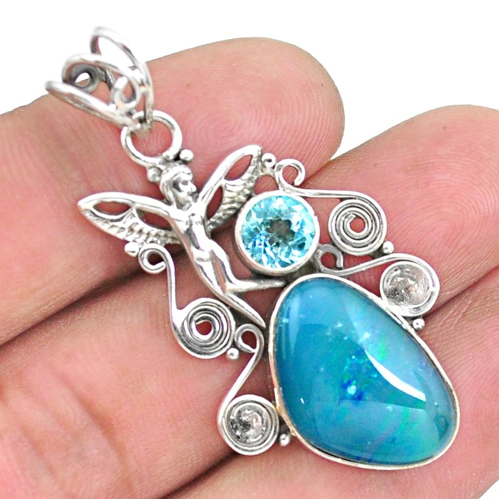 925 silver natural blue australian opal triplet angel wings fairy pendant p25144