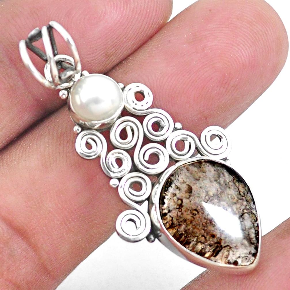 8.44cts natural brown agni manitite pearl 925 sterling silver pendant p25193