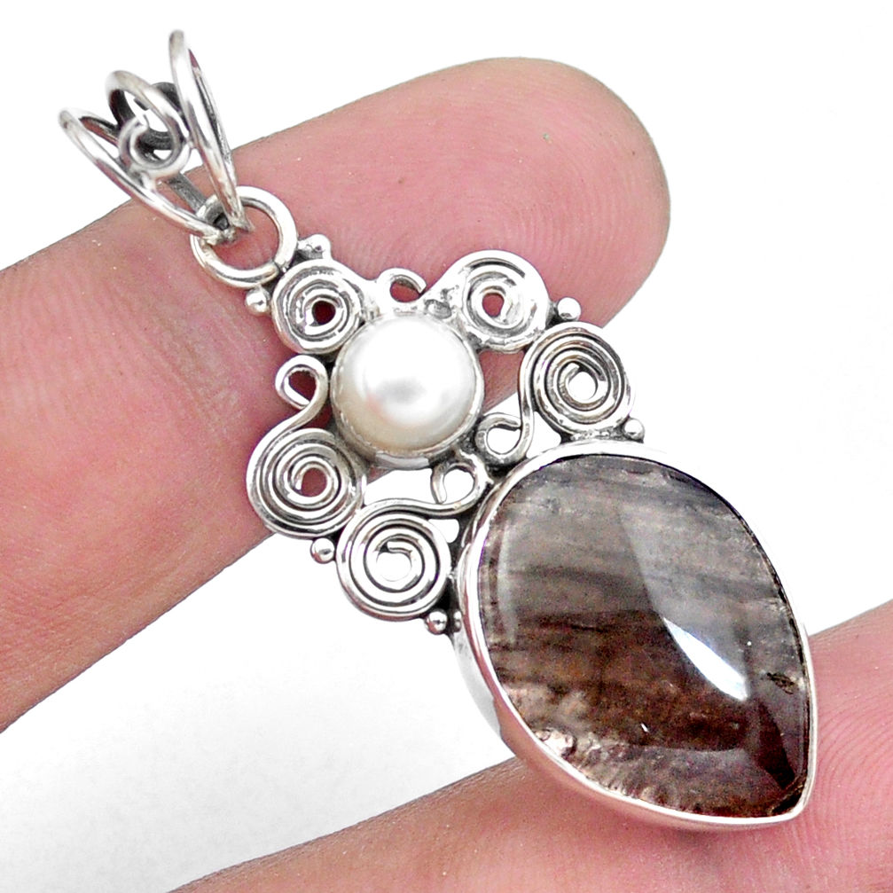 12.55cts natural brown agni manitite pearl 925 sterling silver pendant p25196
