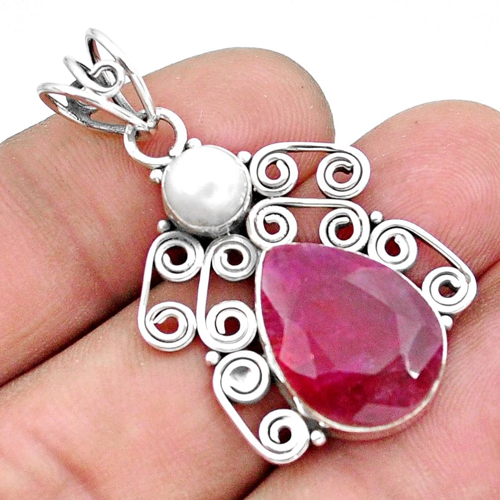 10.41cts natural red ruby white pearl 925 sterling silver pendant p25221