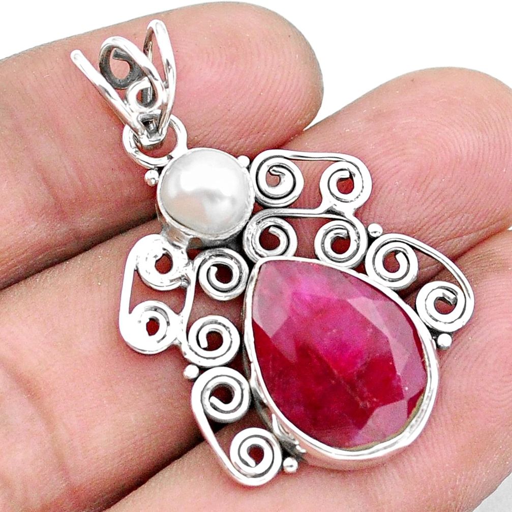 10.81cts natural red ruby pearl 925 sterling silver pendant jewelry p25225