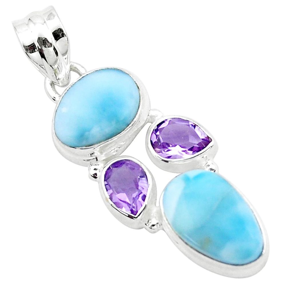 13.24cts natural blue larimar amethyst 925 sterling silver pendant p25265