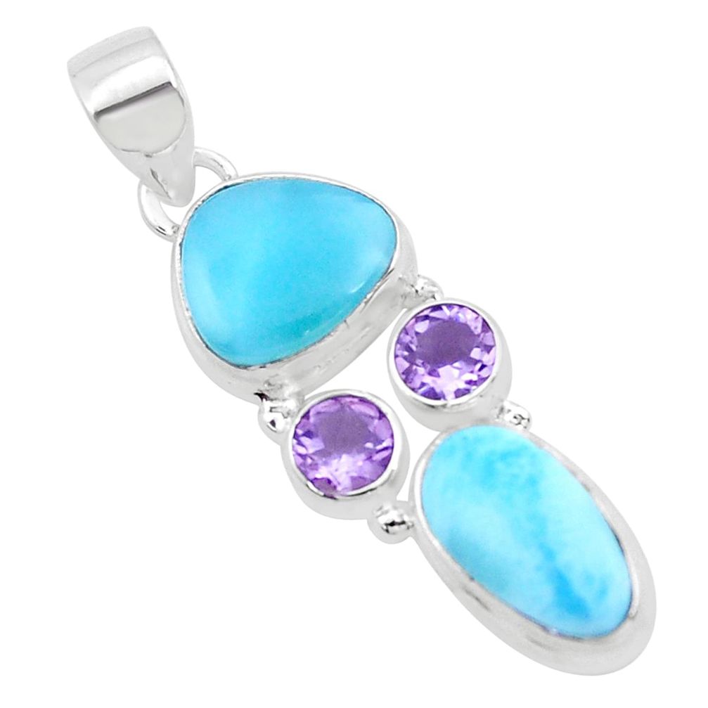 925 sterling silver 11.66cts natural blue larimar amethyst pendant p25275