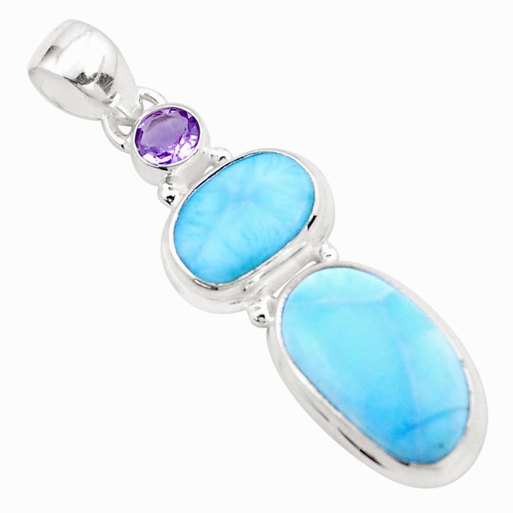 13.28cts natural blue larimar amethyst 925 sterling silver pendant p25278