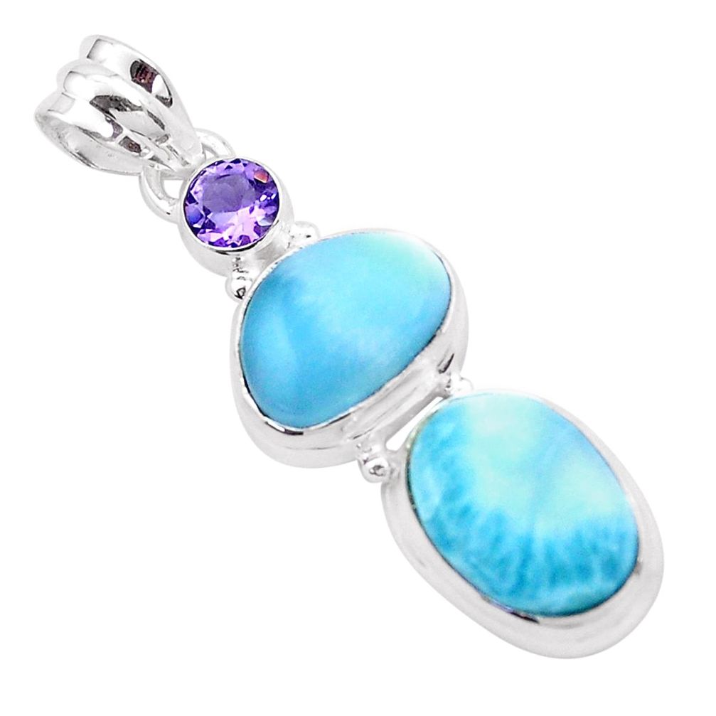 12.89cts natural blue larimar amethyst 925 sterling silver pendant p25280