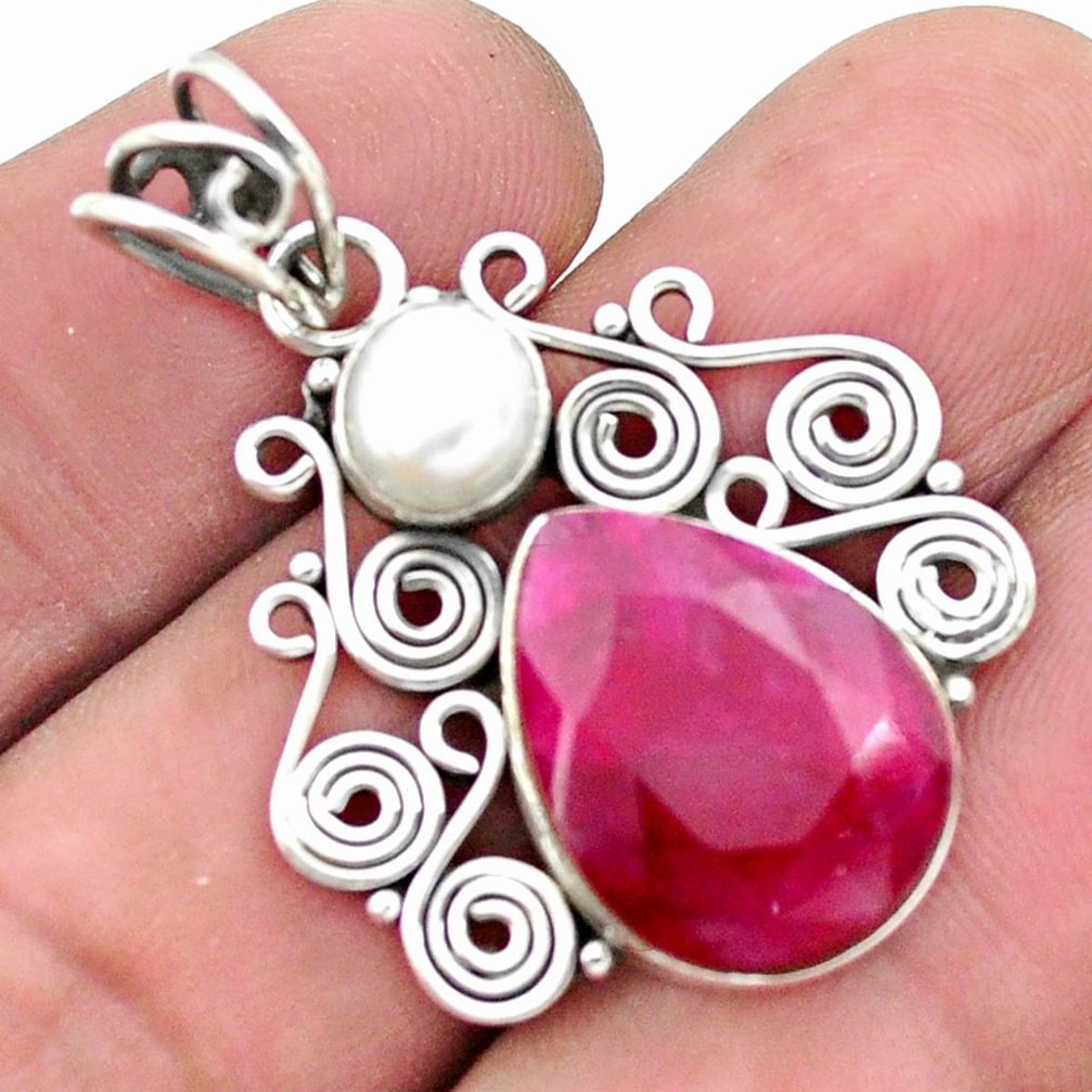 10.84cts natural red ruby pearl 925 sterling silver pendant jewelry p25341