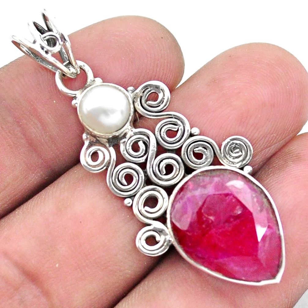 11.23cts natural red ruby pear pearl 925 sterling silver pendant jewelry p25345