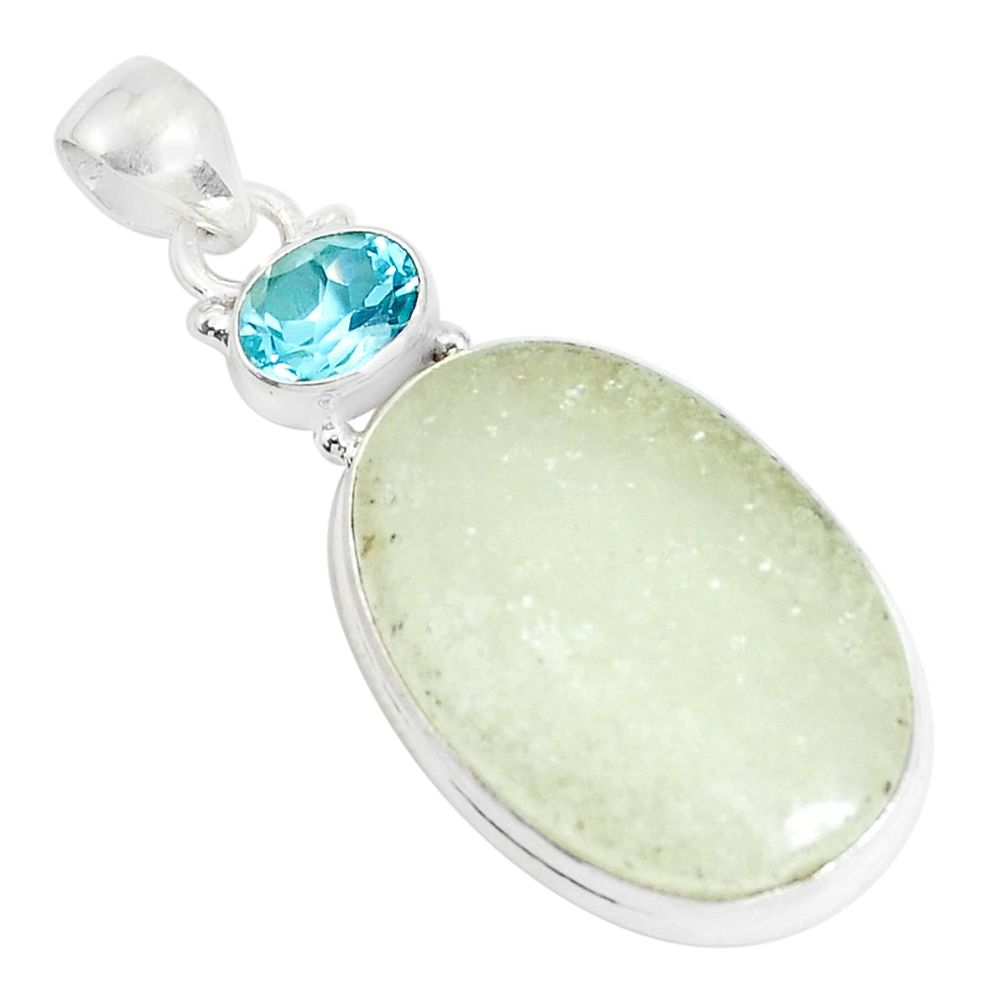 19.07cts natural libyan desert glass blue topaz 925 silver pendant p25462