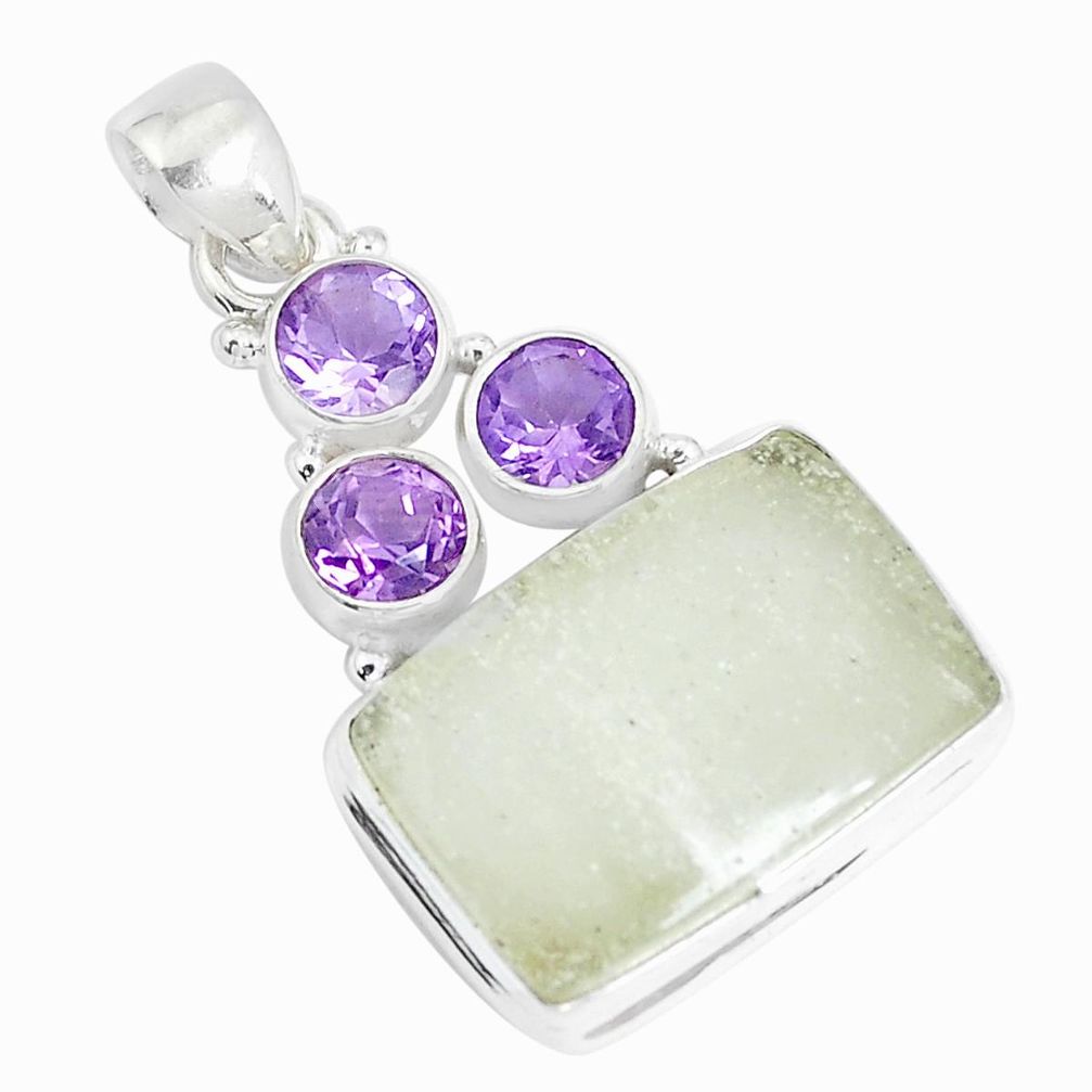 20.07cts natural libyan desert glass amethyst 925 silver pendant jewelry p25468