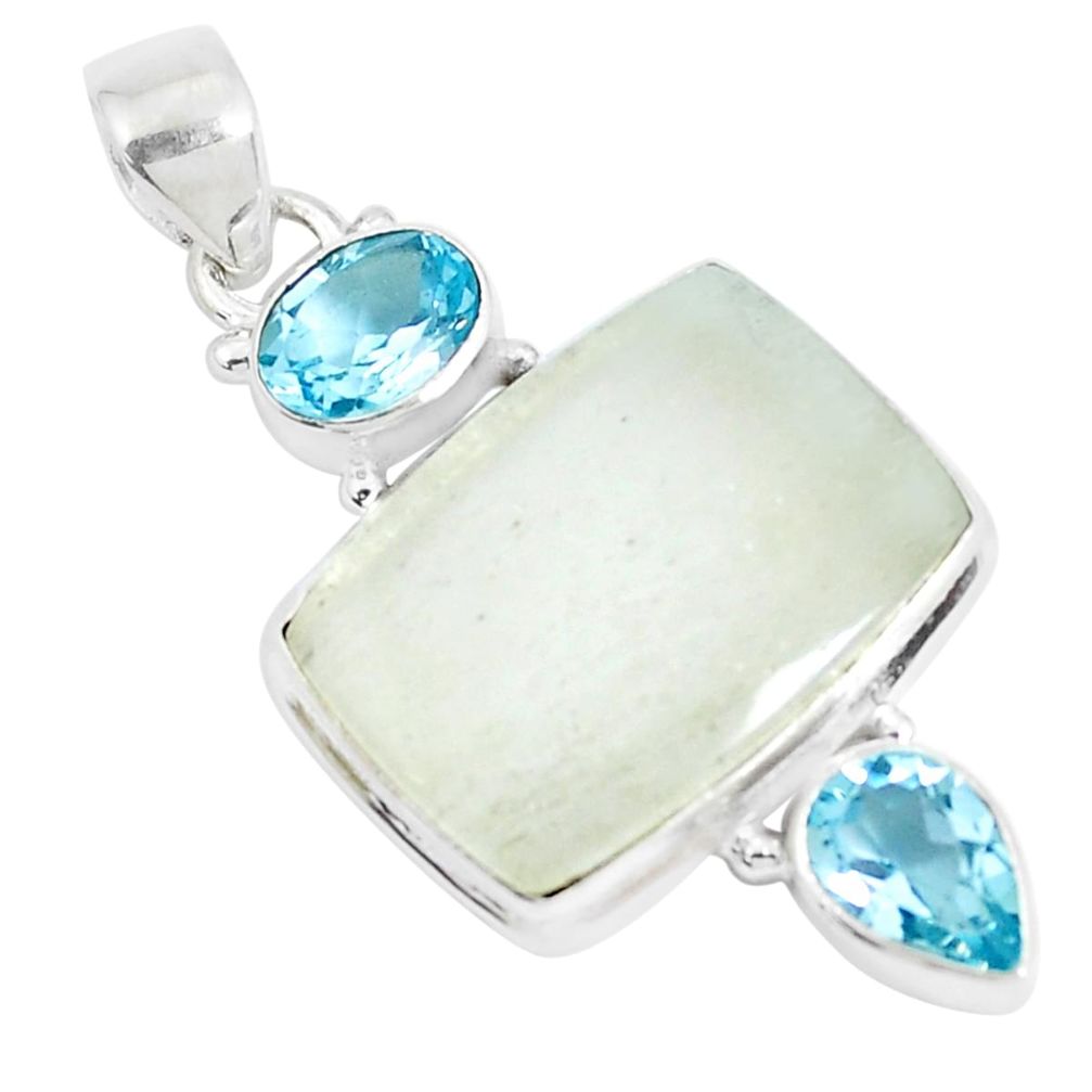 19.72cts natural libyan desert glass blue topaz 925 silver pendant p25474