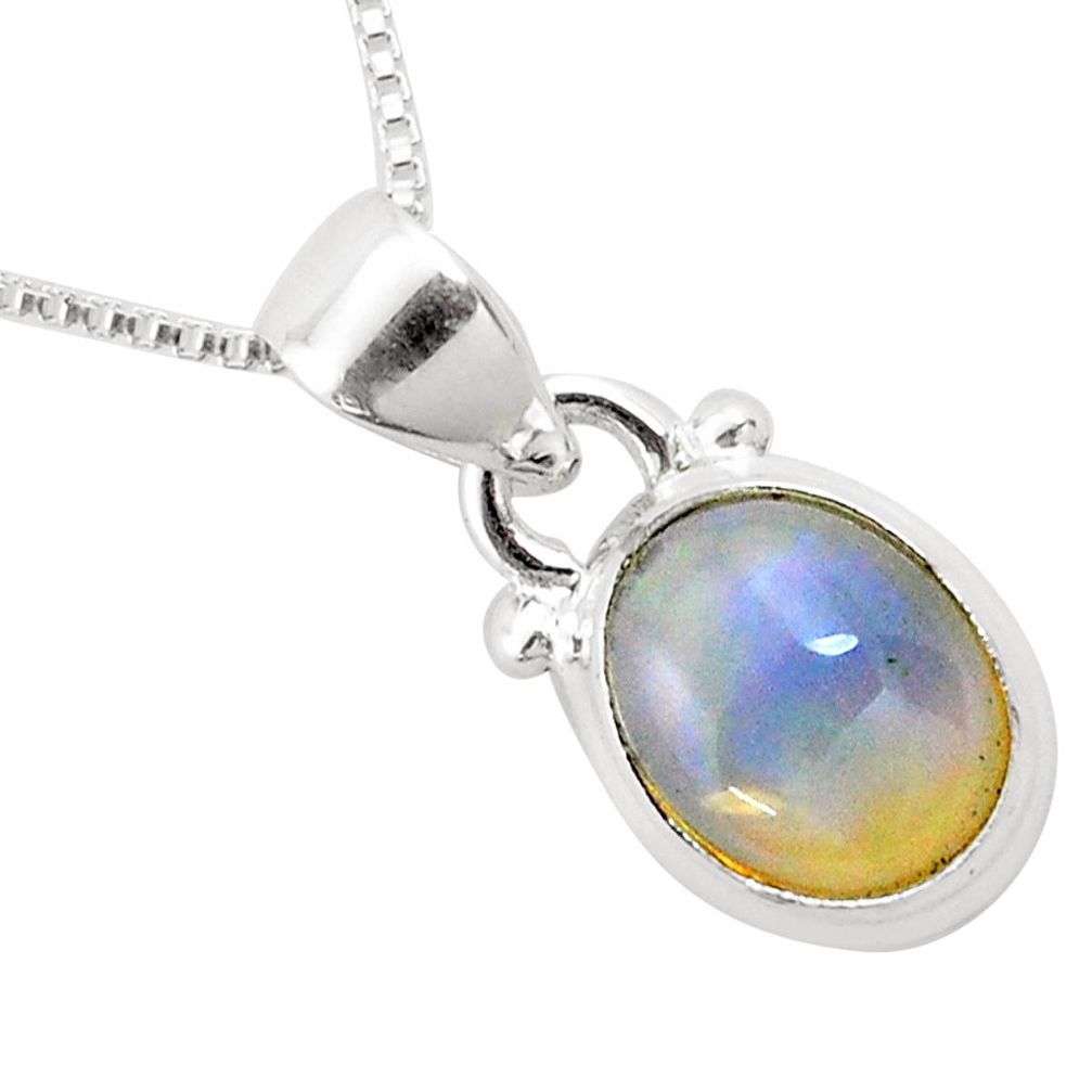 925 silver 4.07cts natural multi color ethiopian opal 18' chain pendant p25491