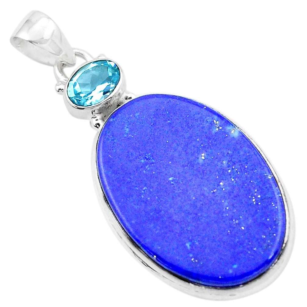 24.00cts natural blue lapis lazuli topaz 925 sterling silver pendant p25509