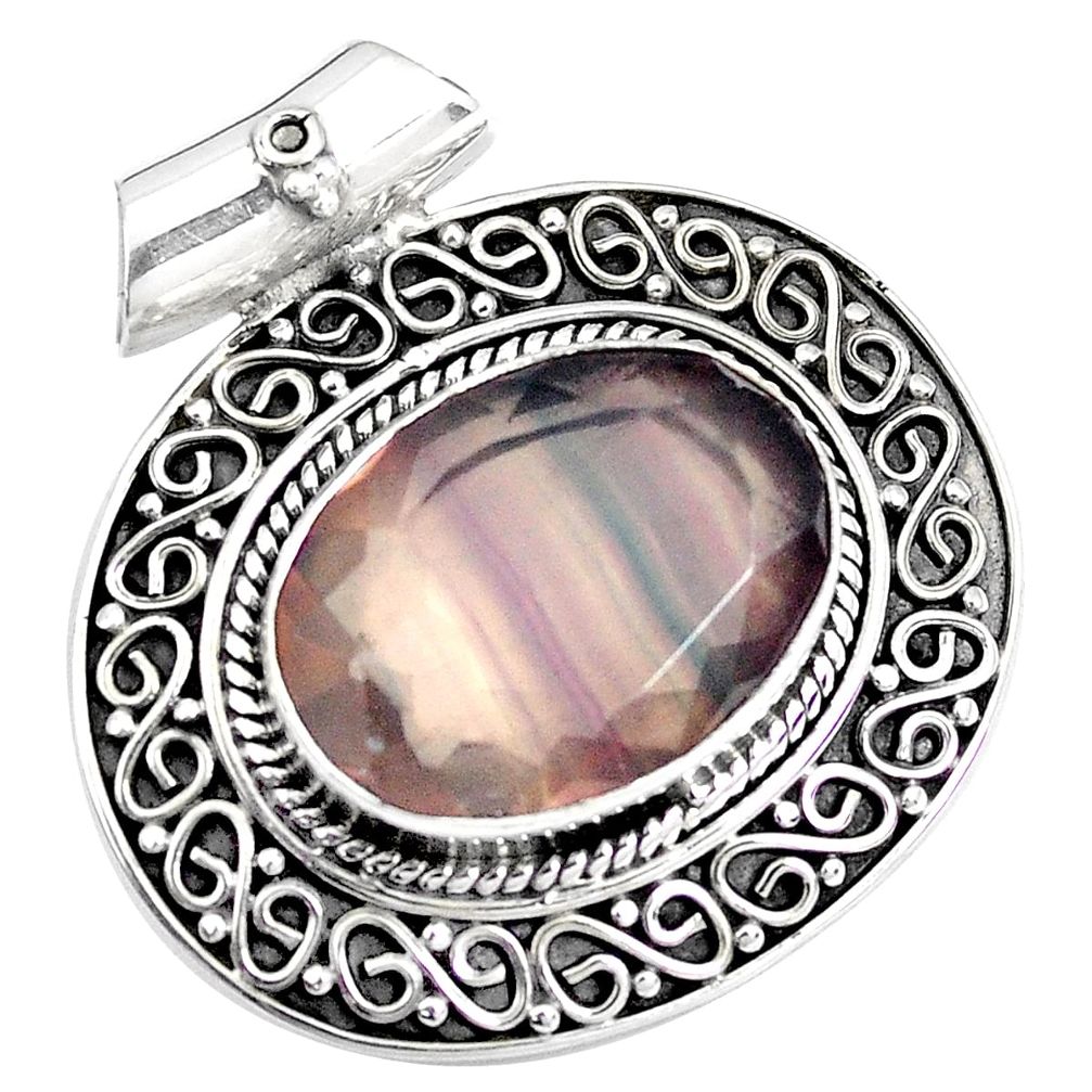 15.50cts natural multi color fluorite 925 sterling silver pendant jewelry p25550