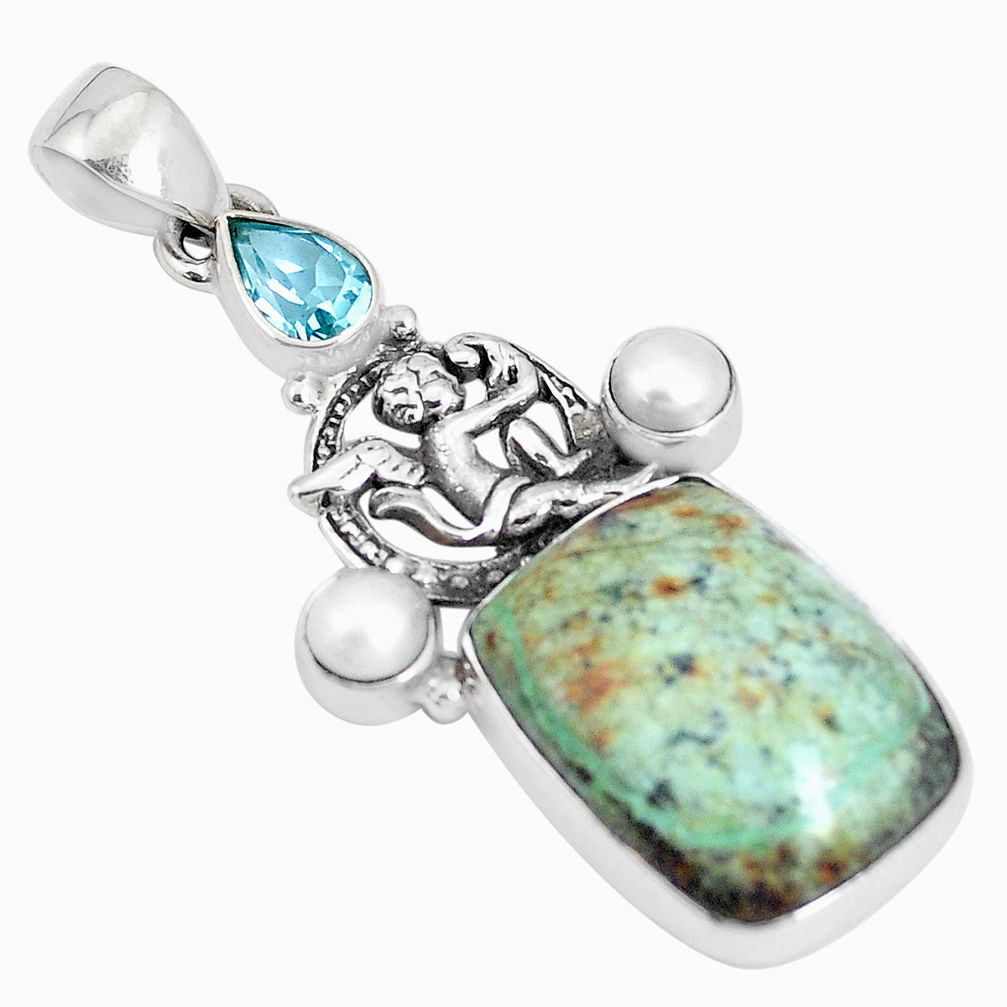 925 silver natural green norwegian turquoise cupid angel wings pendant p25557