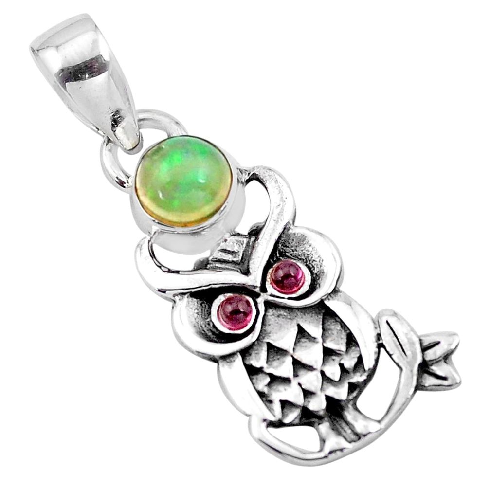 925 silver 1.79cts natural multi color ethiopian opal onyx owl pendant p25604