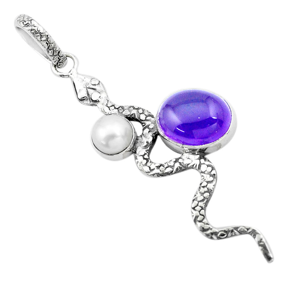 5.87cts natural purple amethyst pearl 925 sterling silver snake pendant p25621