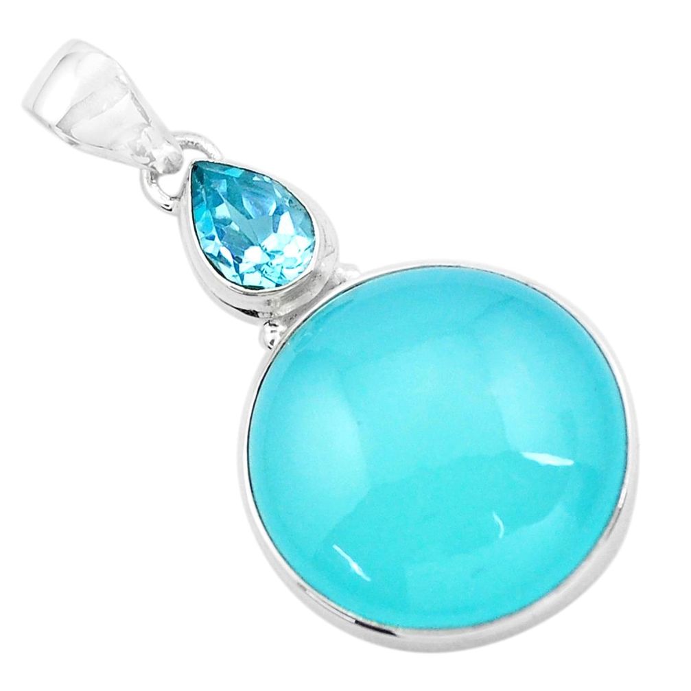 21.48cts natural aqua chalcedony blue topaz 925 sterling silver pendant p25631