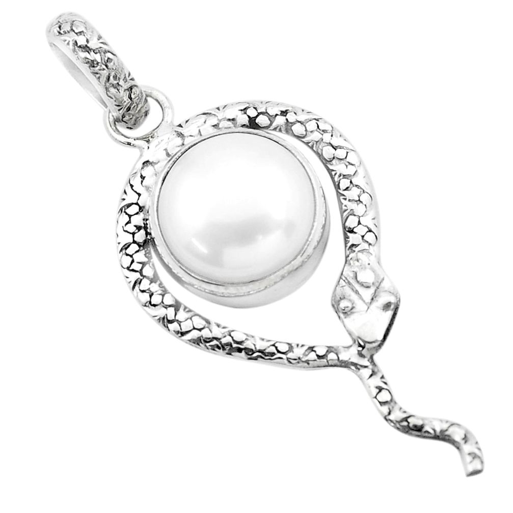 6.89cts natural white pearl 925 sterling silver snake pendant jewelry p25634