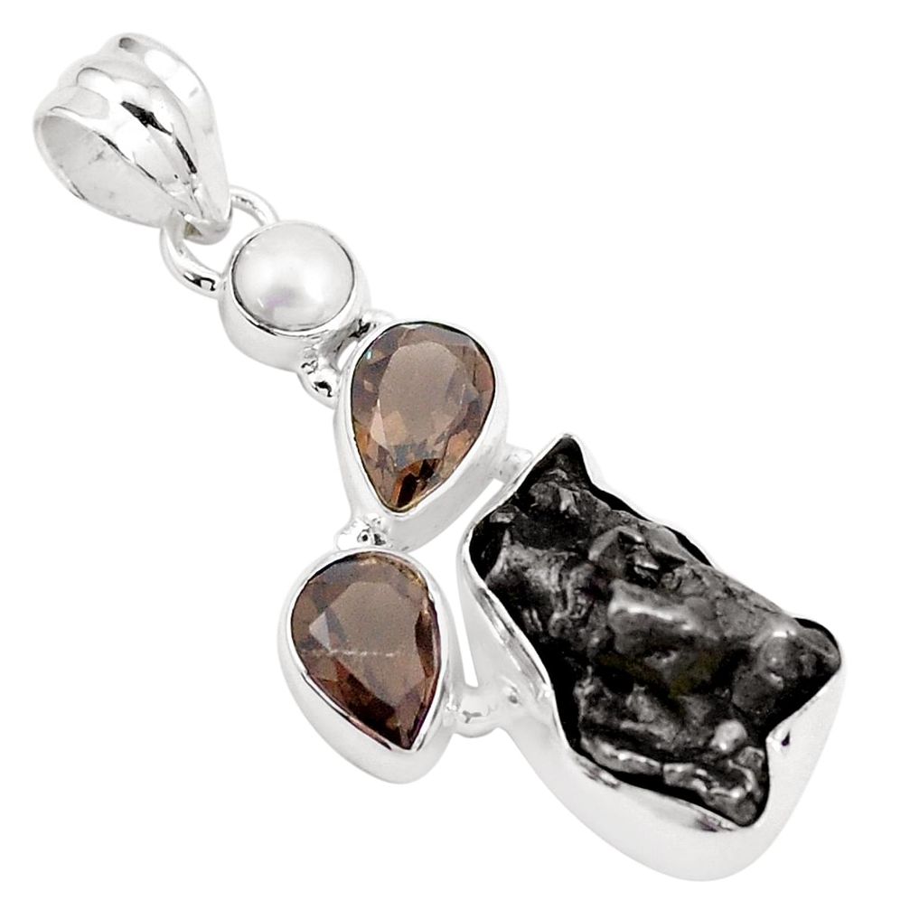 925 silver 25.57cts natural campo del cielo smoky topaz pearl pendant p25988