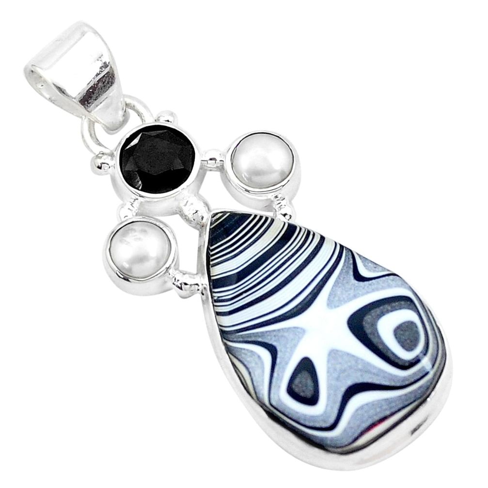 12.60cts fordite detroit agate onyx pearl 925 sterling silver pendant p26102