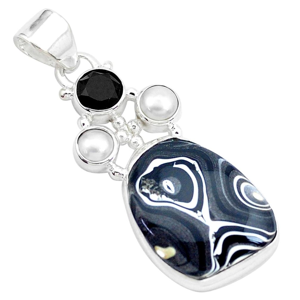 13.09cts fordite detroit agate onyx pearl 925 sterling silver pendant p26105
