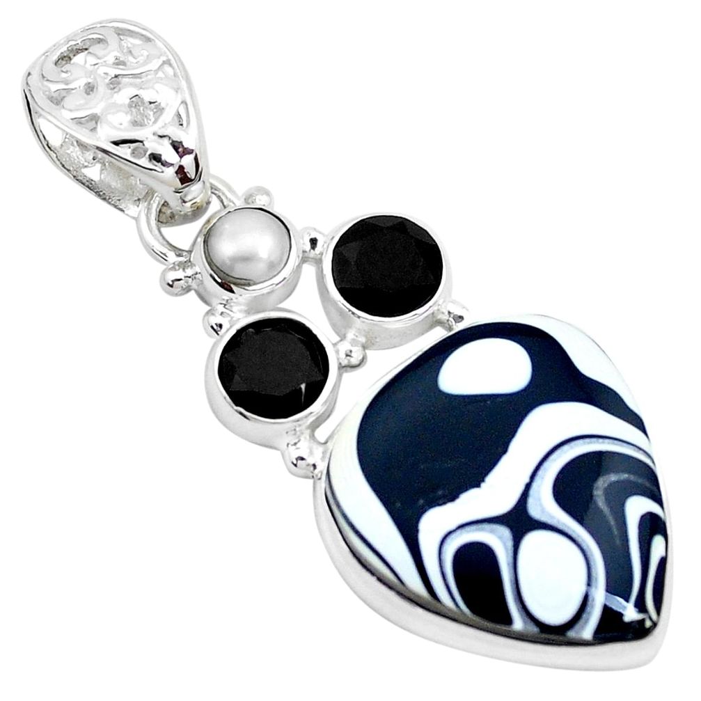 925 sterling silver 13.55cts fordite detroit agate onyx pearl pendant p26109